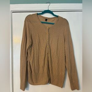 Dana Buchman Metallic Tan Crewneck Cardigan